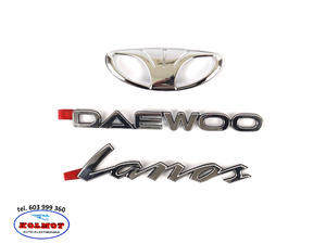 Emblemat znaczek logo naklejka komplet na przód i tył  DAEWOO Lanos oryginał DAEWOO D04